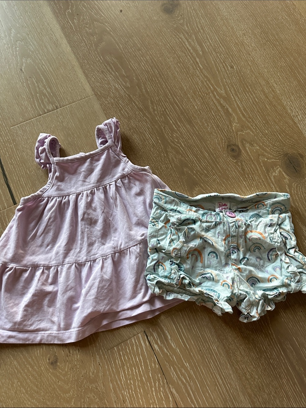 Ruffle Butts Purple Tiered Tank and Rainbow Ruffle Shorts